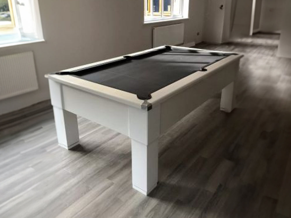 Beautiful Gloss White Square Leg Pool Table with grey cloth