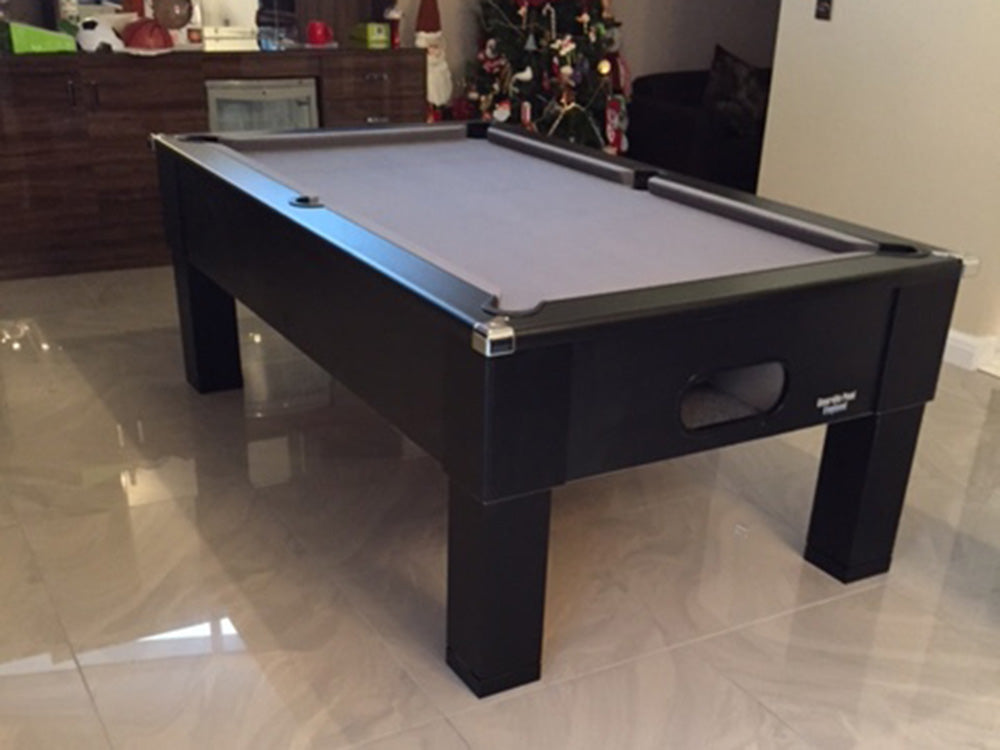 Angled shot of the Matt Black Square Leg Pool Table.