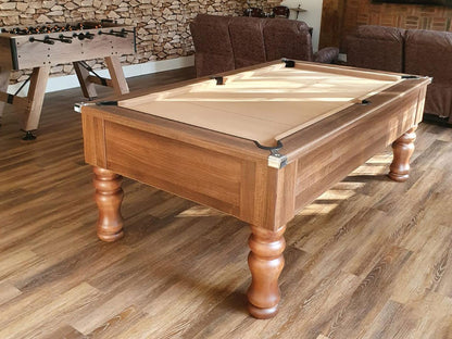 Dark Walnut Pool Table angled photograph on a wooden laminate floor