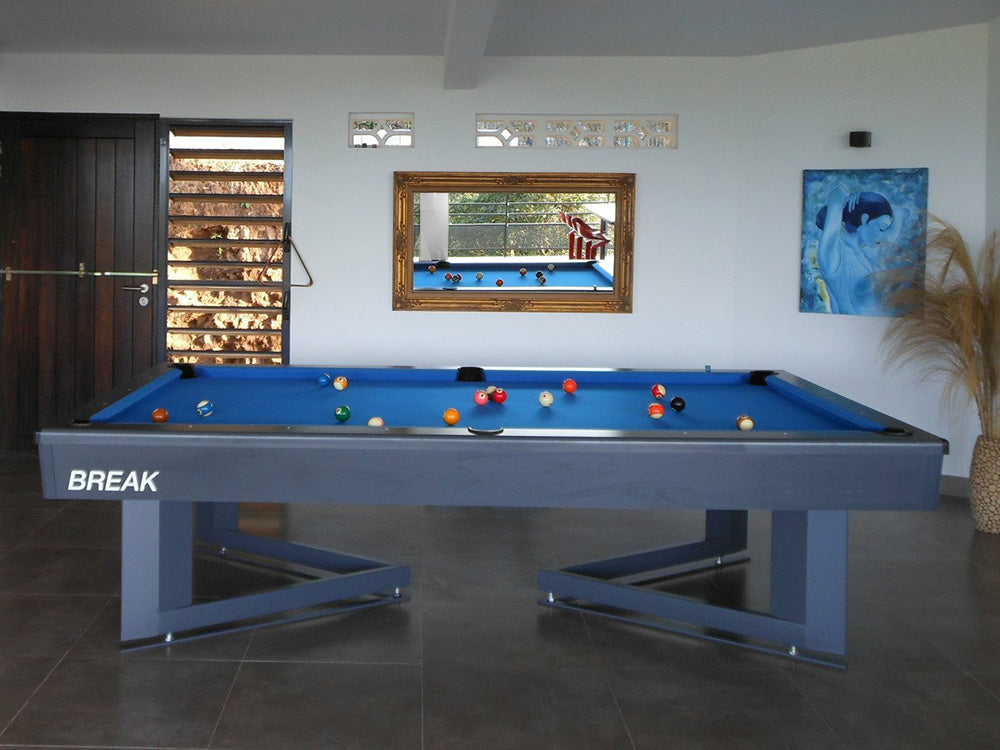 Breaker Luxury Pool Table grey finish with blue cloth