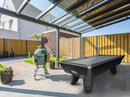 Black Outdoor Pool Table outside in garden