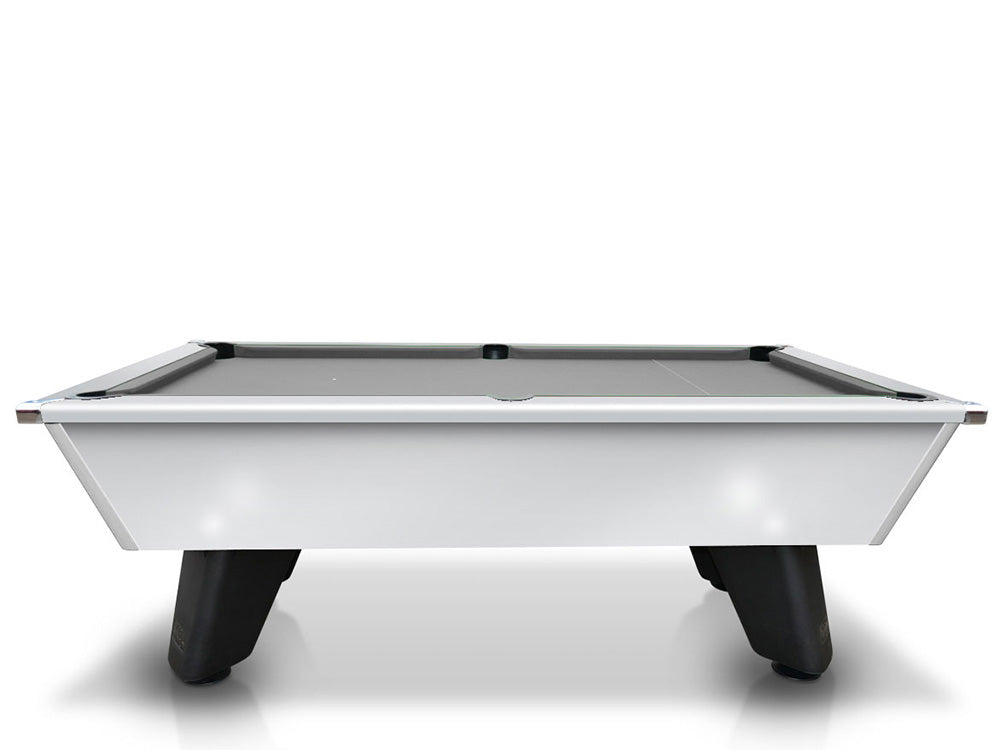 White pool table, grey cloth and black legs