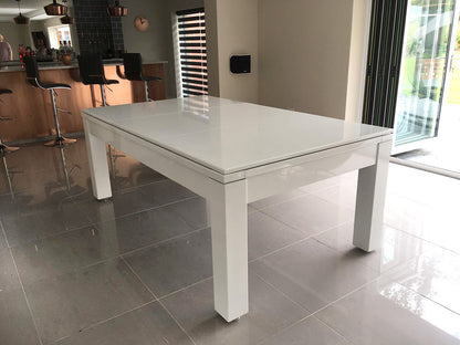 White pool table diner with covers in place