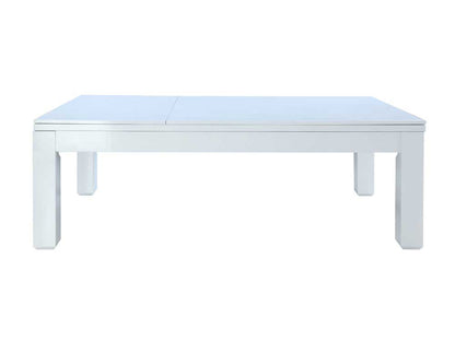 Profile view of white pool table diner with covers in place