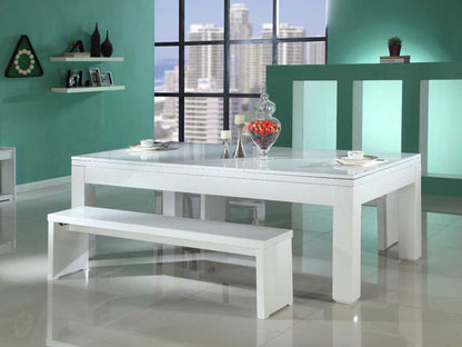 Pool table ready for dining with modern covers