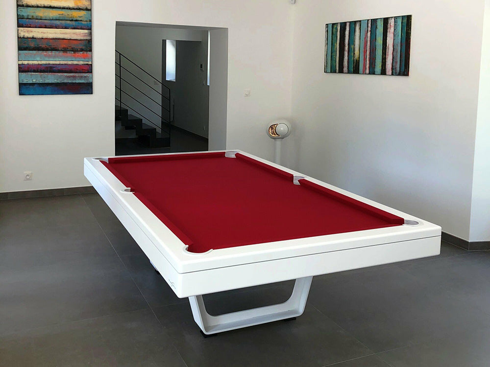 Air Luxury Pool Table, white finish, red cloth and white legs