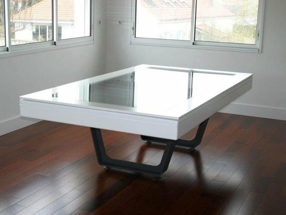 Air Luxury 7ft Pool Table, white finish, grey cloth and black legs. Dining sections in place.