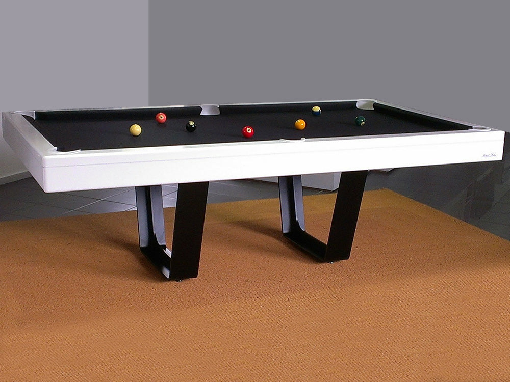 Air Pool Table, white finish, black cloth and black legs