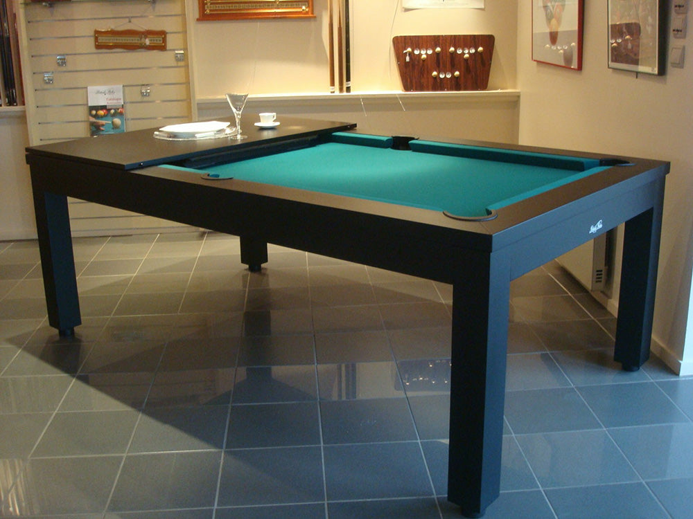 Luxury Nero Pool Table - black with dining table cover piece.