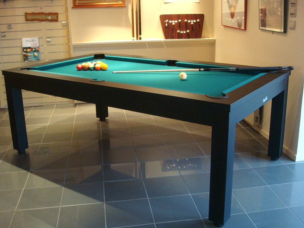 Luxury Nero Pool Table - black with black top rail.