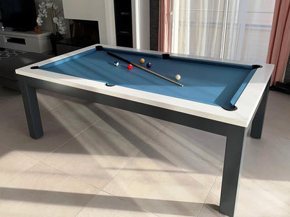 Luxury Nero Pool Table - custom grey with white top rail.