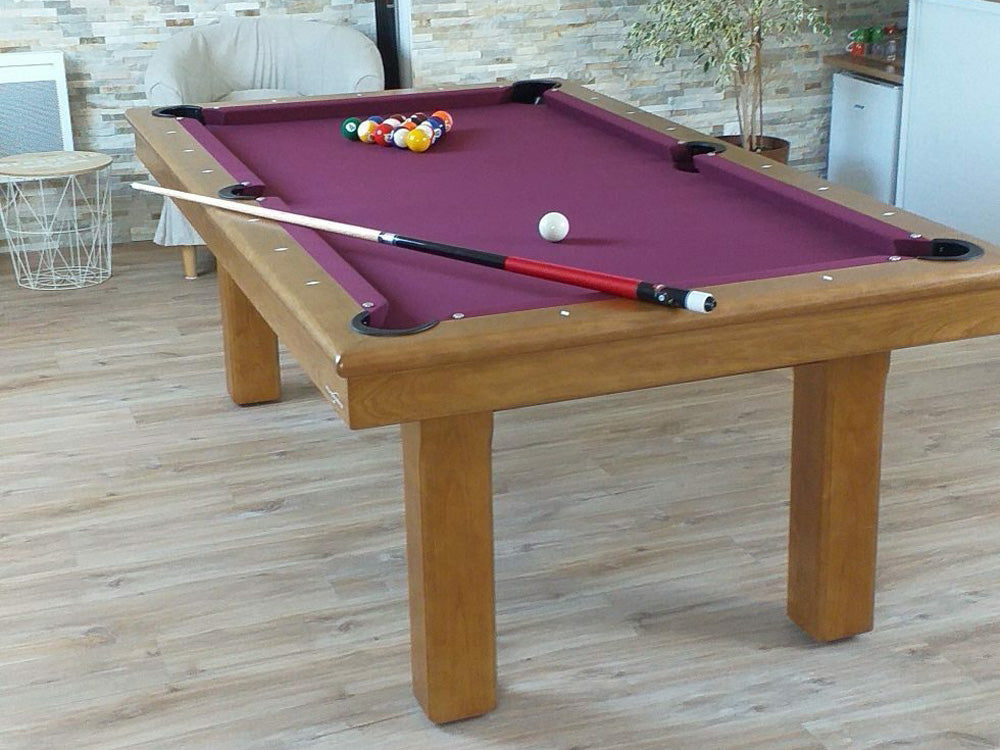 Orion 7ft pool table, in medium wood finish with burgandy cloth