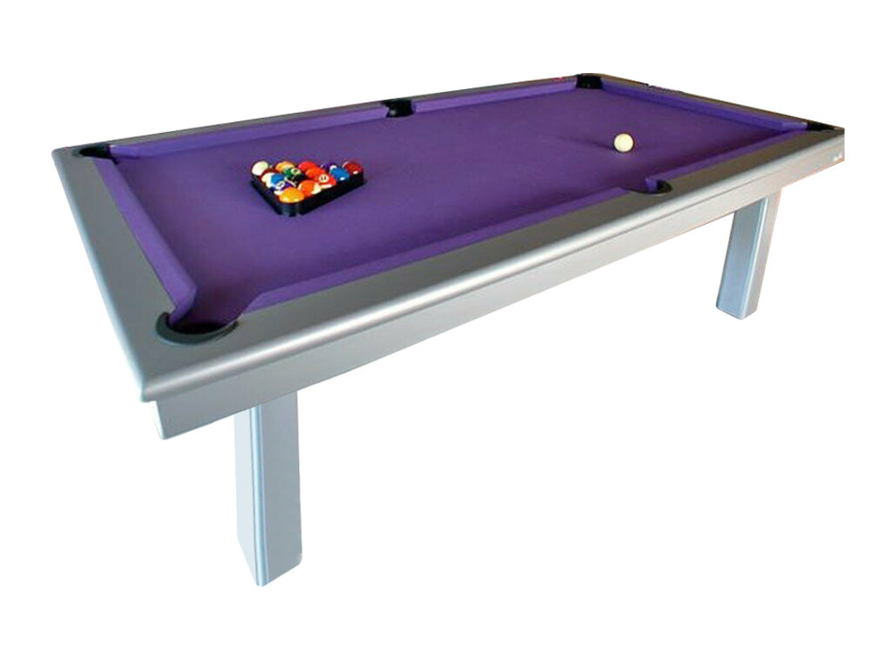 Orion 7ft pool table, in silver finish with purple cloth