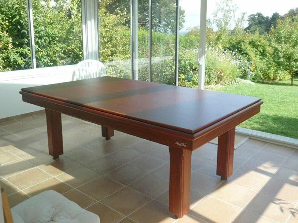 Orion pool table diner, in medium wood finish. Pool Dining Table.