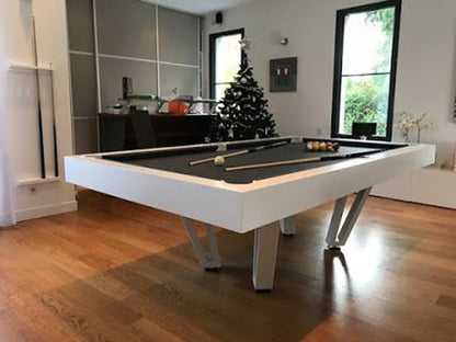 Modern Ozzie White Pool Table with jet black cloth