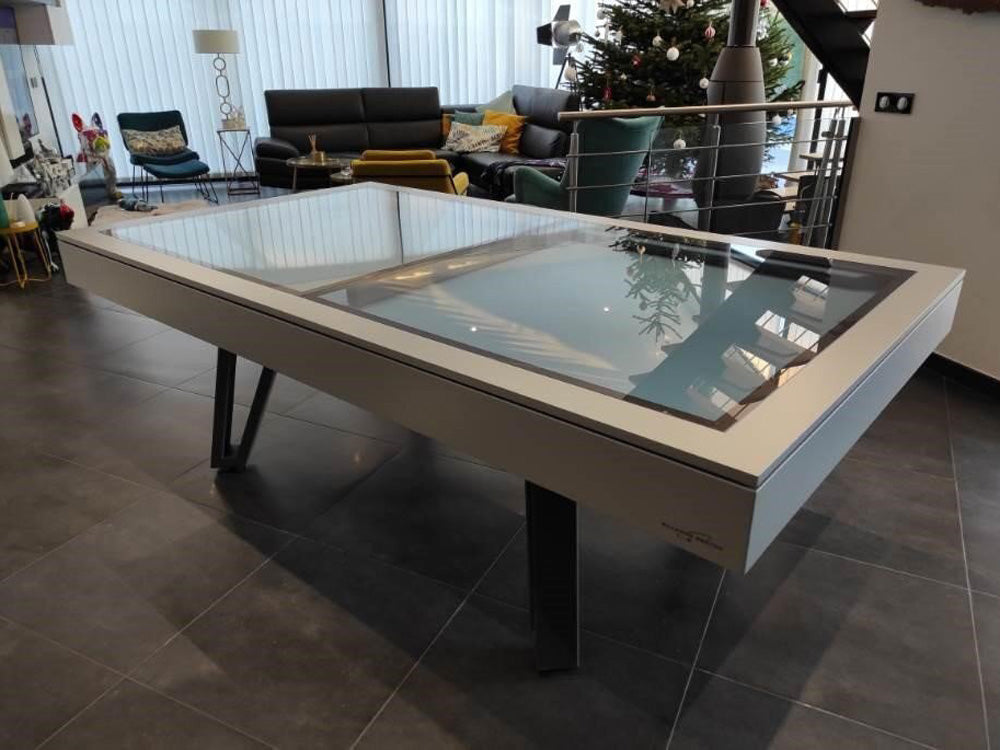 Modern Ozzie White Pool Table Diner with slate blue cloth