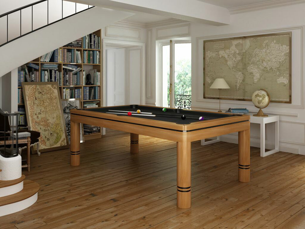 Luxury Verve Pool Table. stunning wood finish, black cloth and black trim.