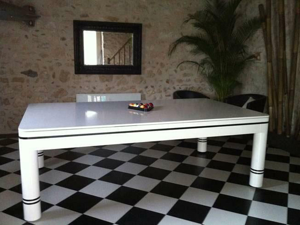 Luxury Verve Pool Dining Table. White with black trim.