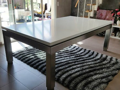 Manhatten 7ft Pool Table. Metallic body and legs. Pool Table diner. Pool Dining table. White dining sections in position