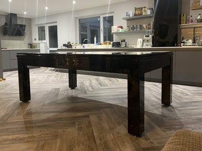 Installed black Pool Table diner. Pool Dining Table. Black Pool Dining table.