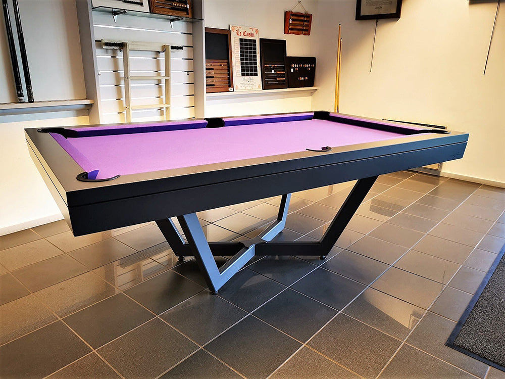 Luxury Prism pool table, black pool table, purple cloth