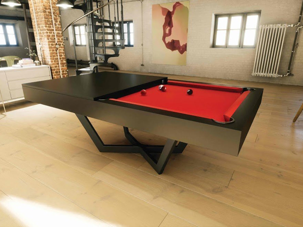 Luxury Prism pool table, black pool table with red cloth. black pool table. Pool dining table. Pool Diner.