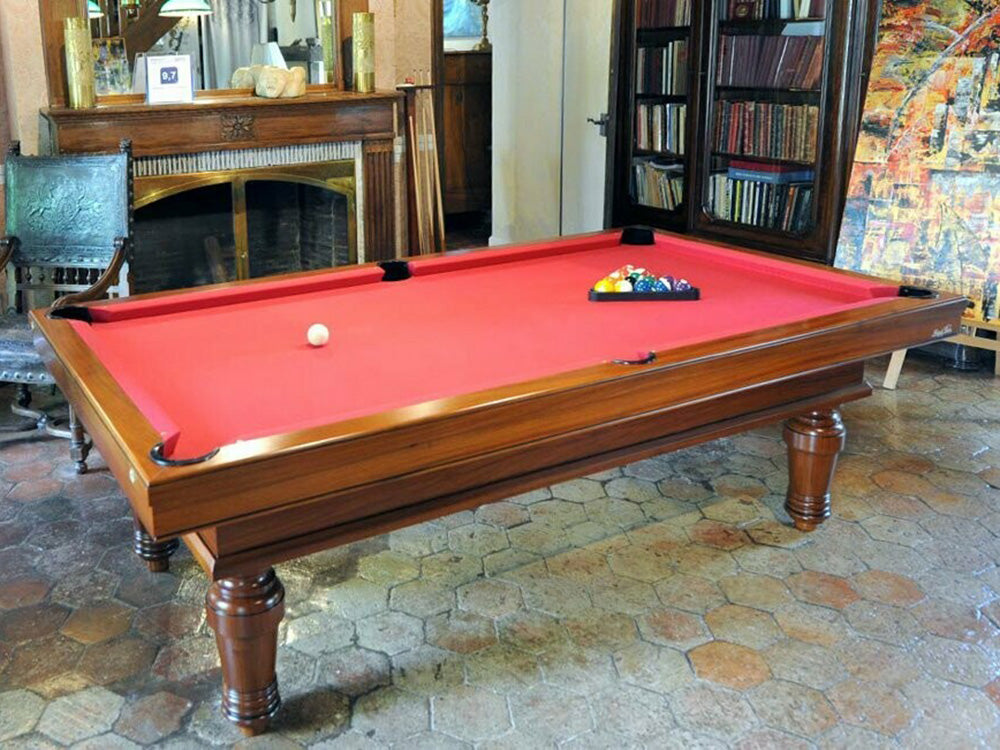 Elegant Pacha Pool Table in wood style with red cloth