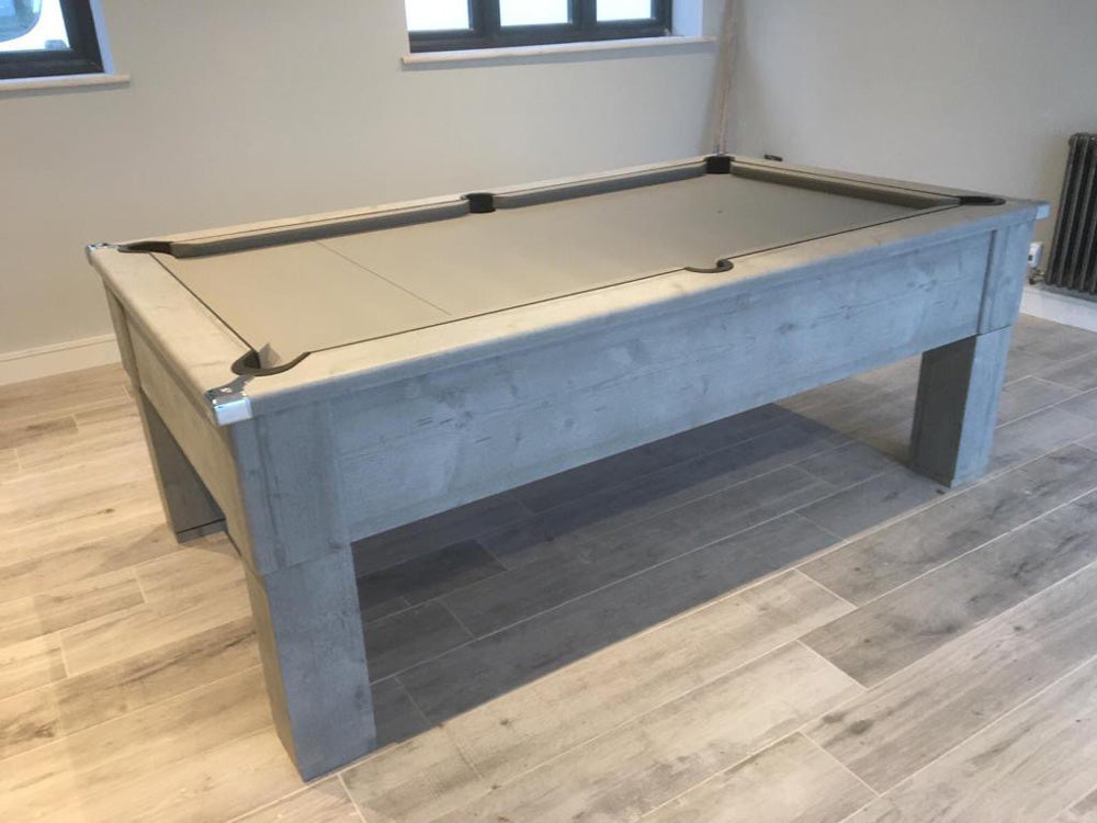 Urban grey Square Leg pool table on wood laminate flooring