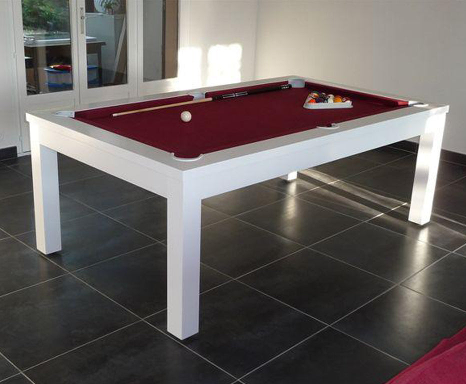 Luxury Nero Pool Table - white satin finish. Red Cloth.